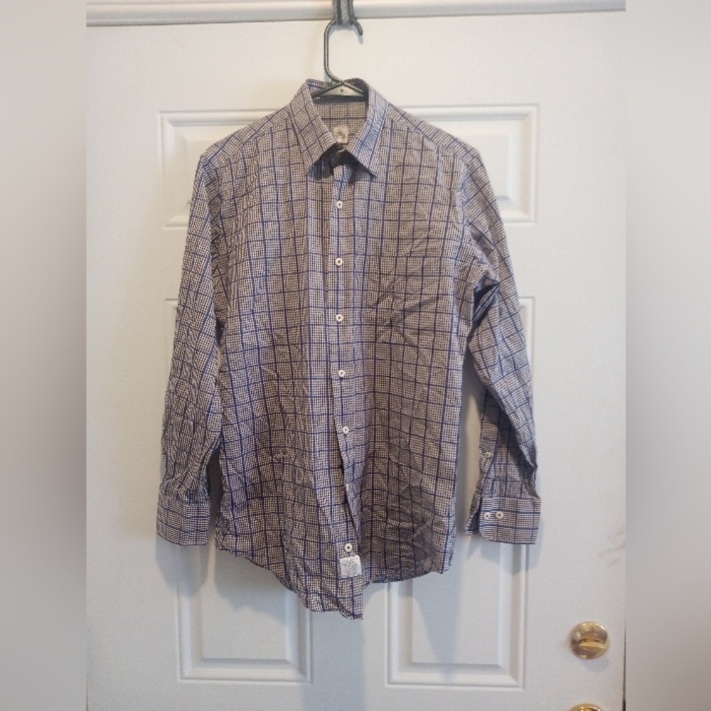 Peter Millar Men's Crown Checked Dress Shirt in Blue and White